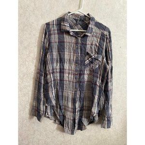 Massini women's large long sleeve plaid button down top